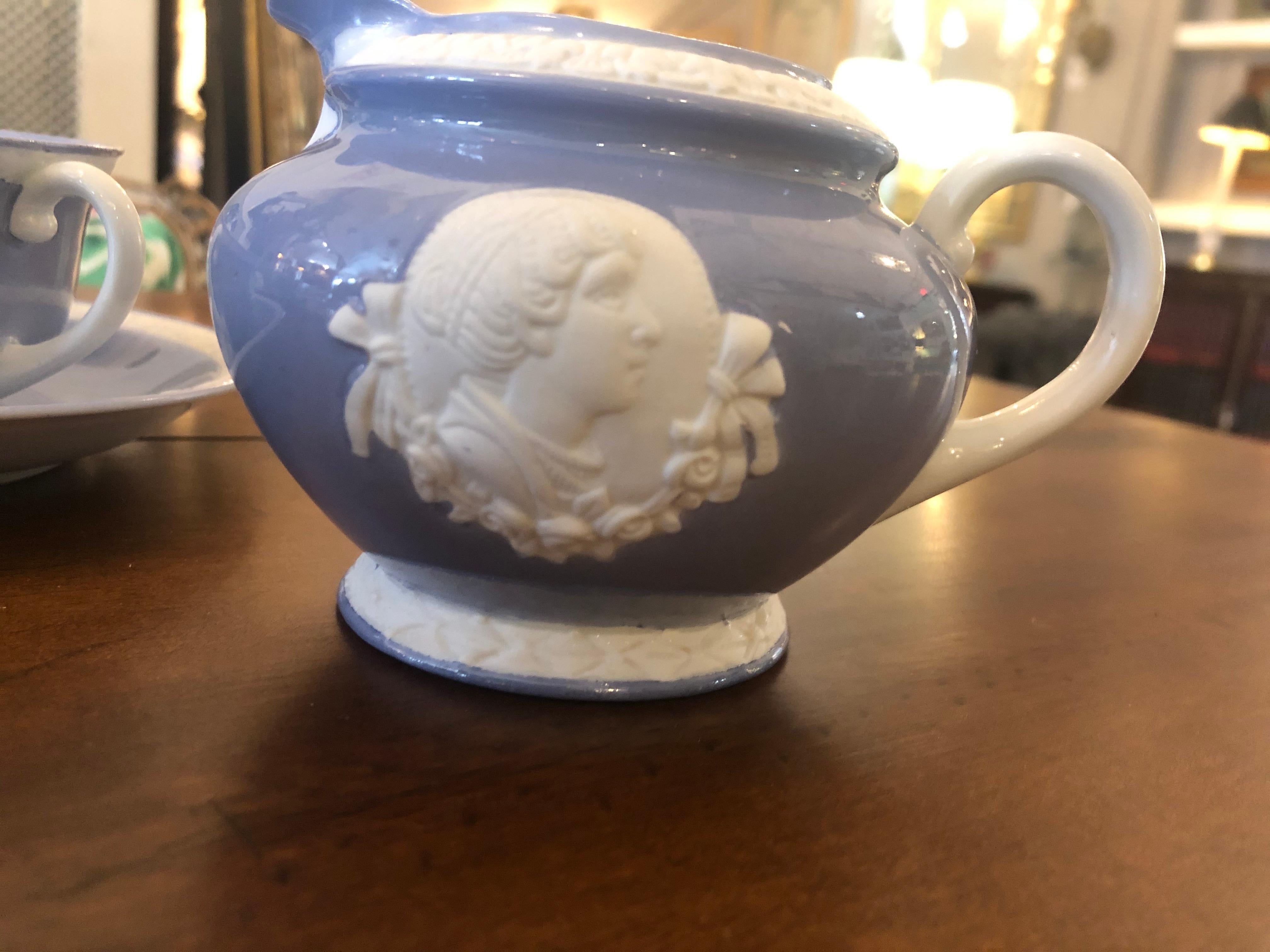 Vintage Musterschultz Cameo Tea Set in Powder Blue and White For Sale 4