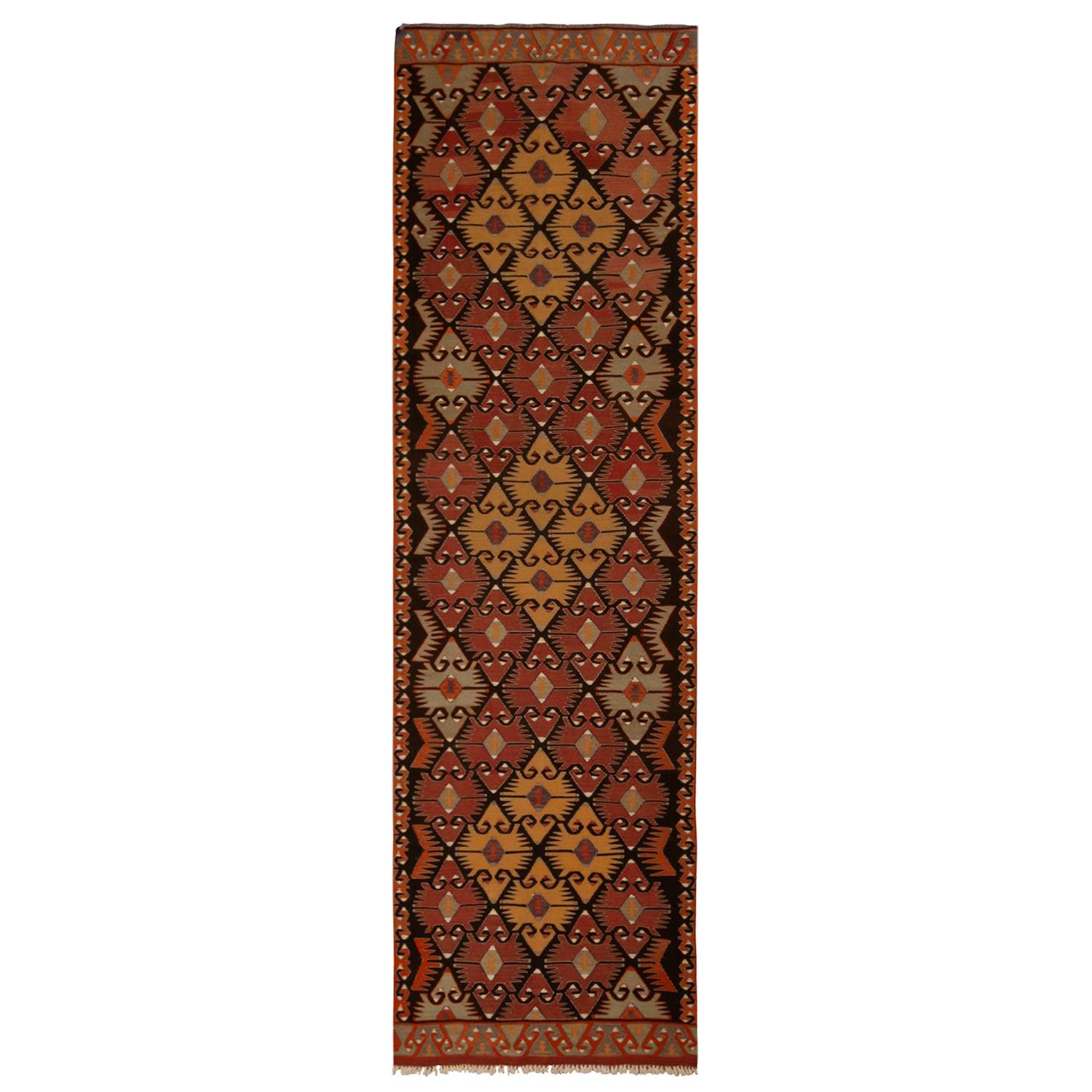 Vintage Burgundy Brown Wool Kilim Rug with Blue and Yellow Accent by Rug & Kilim For Sale
