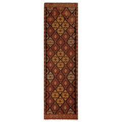 Vintage Mut Burgundy and Brown Wool Kilim Rug with Blue and Golden-Yellow Accent