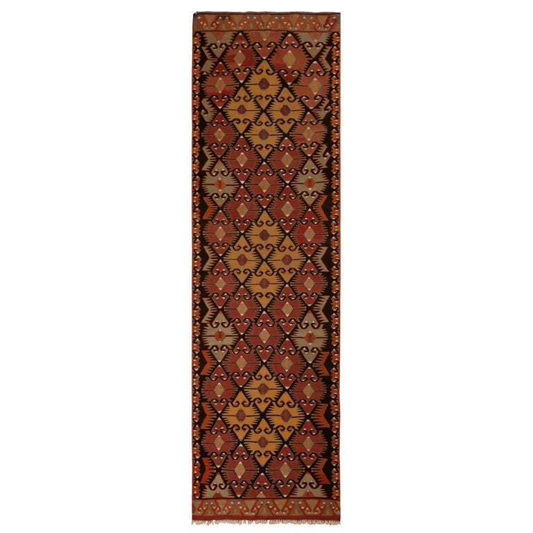 Vintage Mut Burgundy and Brown Wool Kilim Rug with Blue and Golden-Yellow Accent For Sale