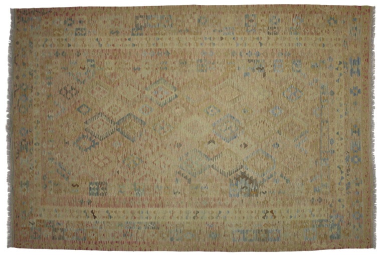 Vintage Muted Kilim Area Rug with Transitional Farmhouse Cottage Style