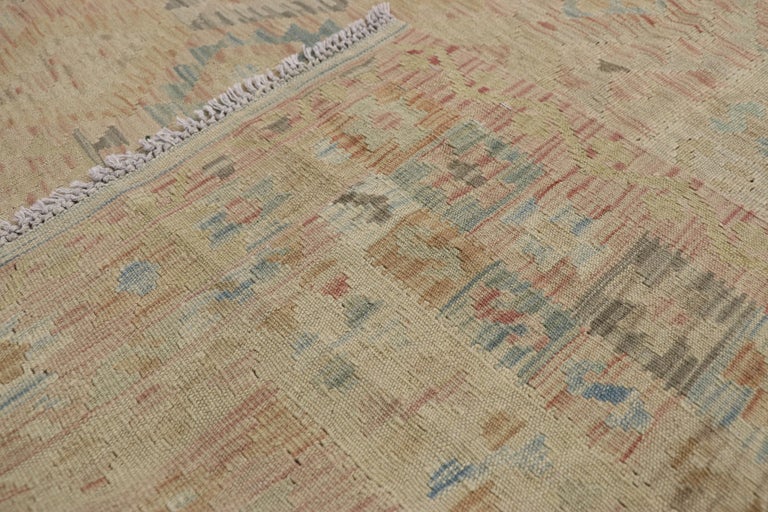 Vintage Muted Kilim Area Rug with Transitional Farmhouse Cottage Style