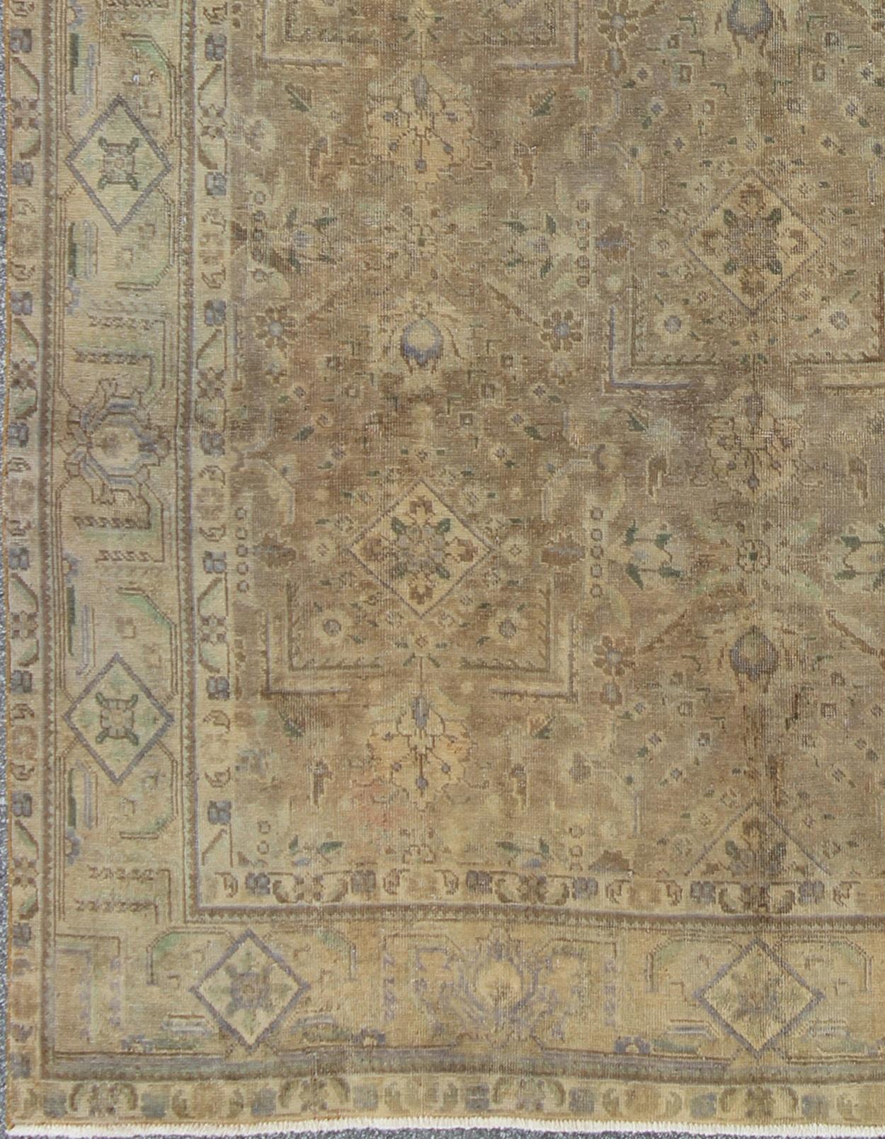 Vintage Muted Persian Tabriz Rug in Tans, Taupe, and Brown with All-Over Design In Good Condition In Atlanta, GA