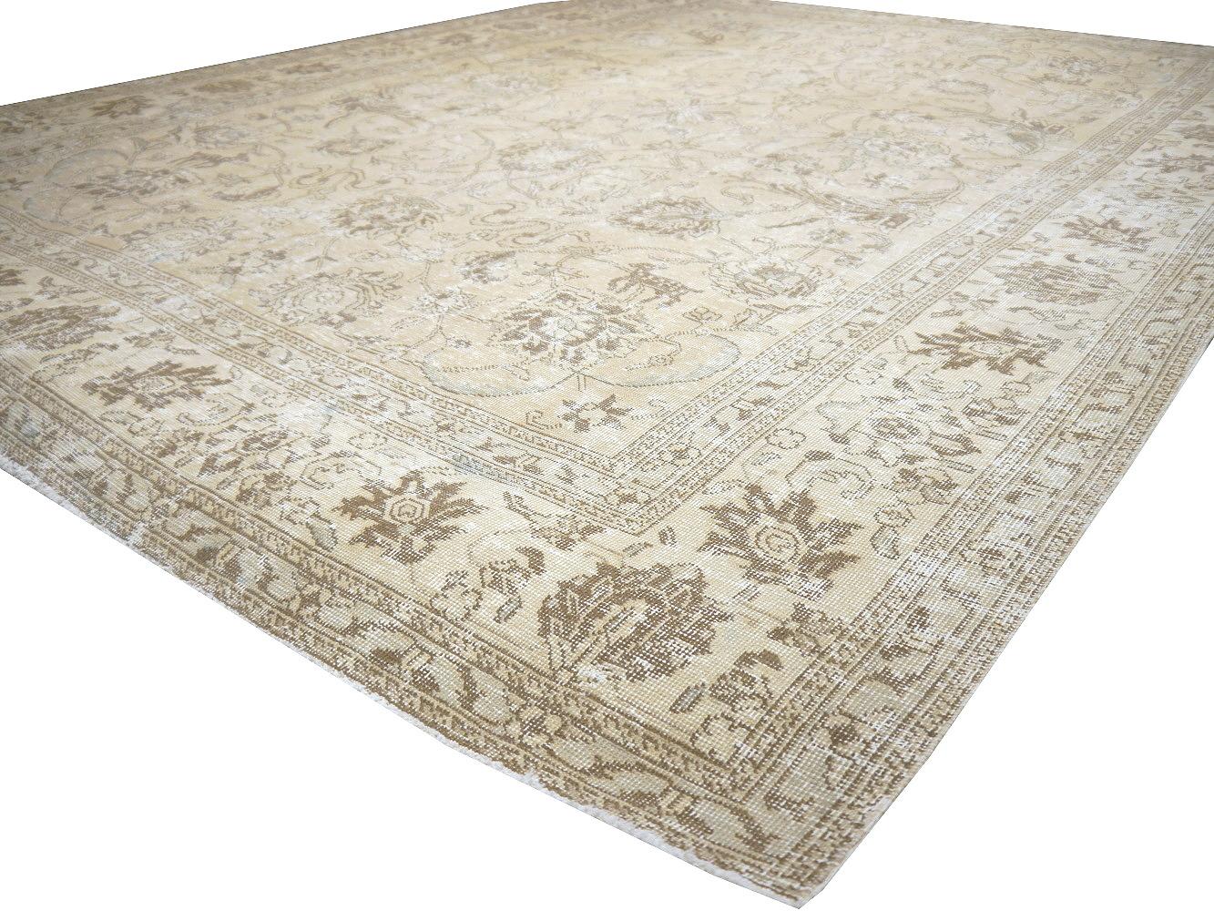 Hand-Knotted Vintage Muted Rug Classic Rug Gray Beige Brown Hand Knotted Neutral Tabriz For Sale