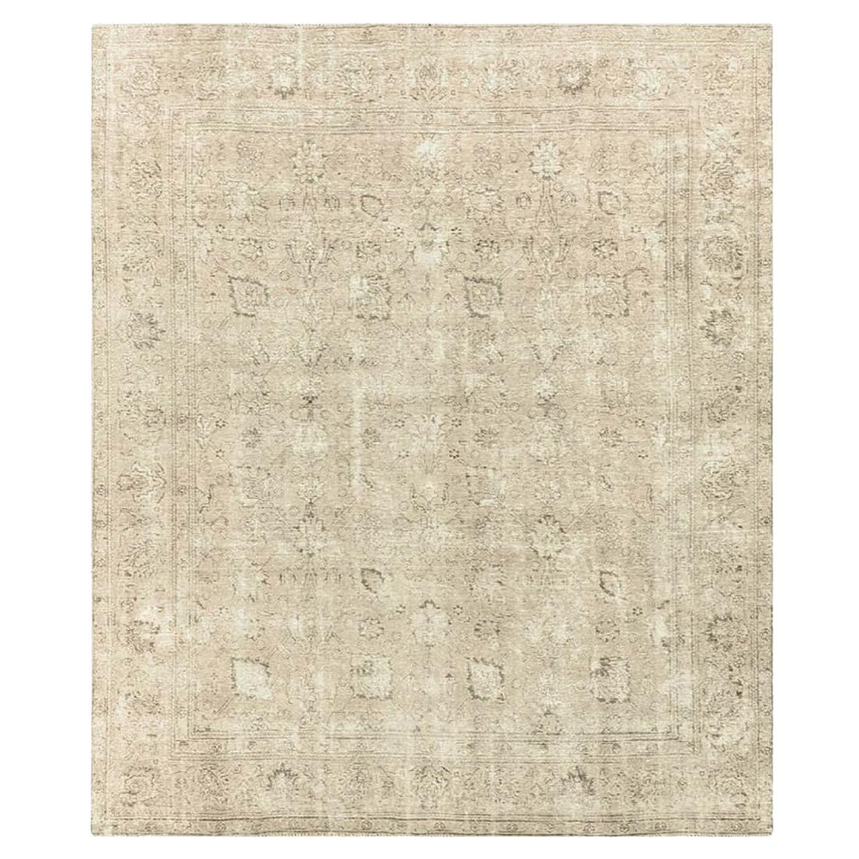 Vintage Muted Rug Classic Rug Gray Beige Brown Hand Knots Rugs Neutral Tabriz