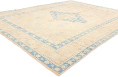 Vintage Sky Blue and Peach Turkish Oushak Carpet