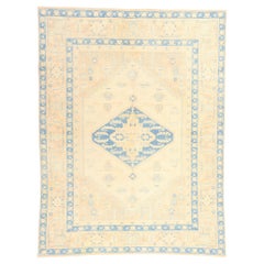 Vintage Sky Blue and Peach Turkish Oushak Carpet
