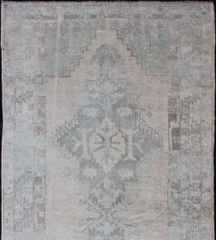 Vintage Muted Turkish Oushak Rug with Medallion in Soft Muted Colors