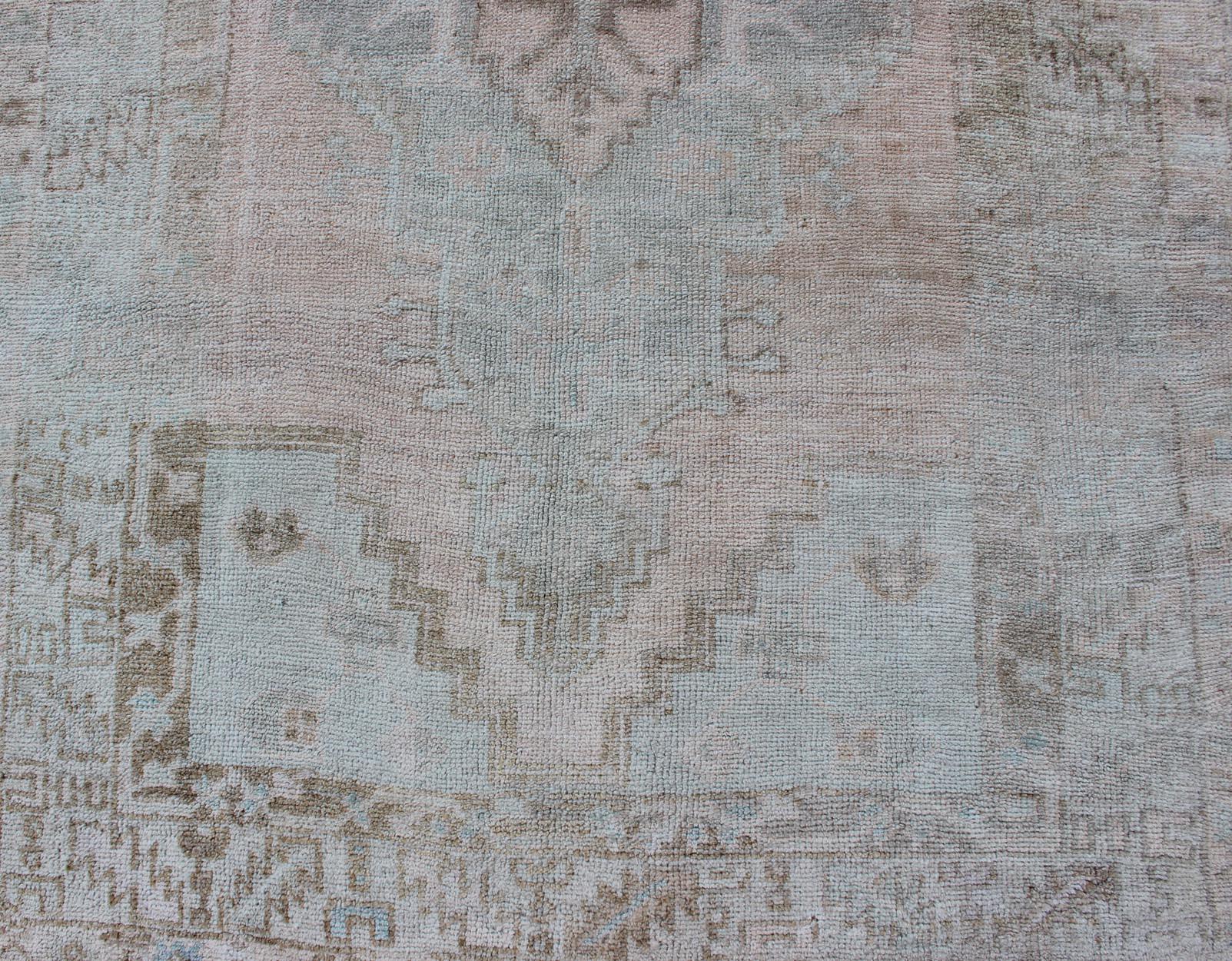 Vintage Muted Turkish Oushak Rug with Medallion in Soft Muted Colors 1