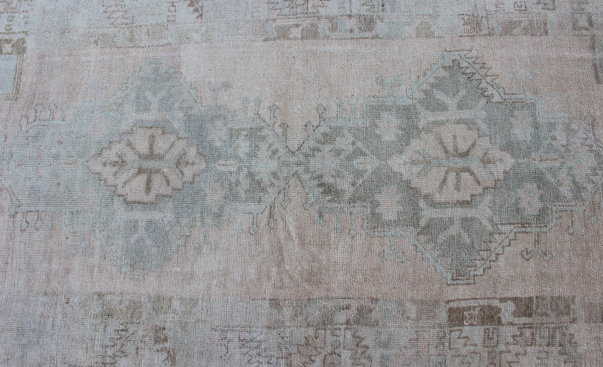 Vintage Muted Turkish Oushak Rug with Medallion in Soft Muted Colors 2