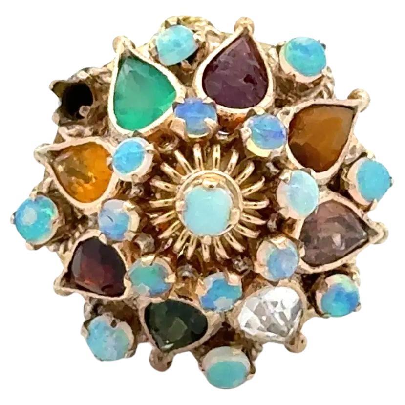 Vintage Mutli Gemstone and Opal Gold Bombay Ring in vendita