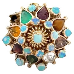 Vintage Mutli Gemstone and Opal Gold Bombay Ring