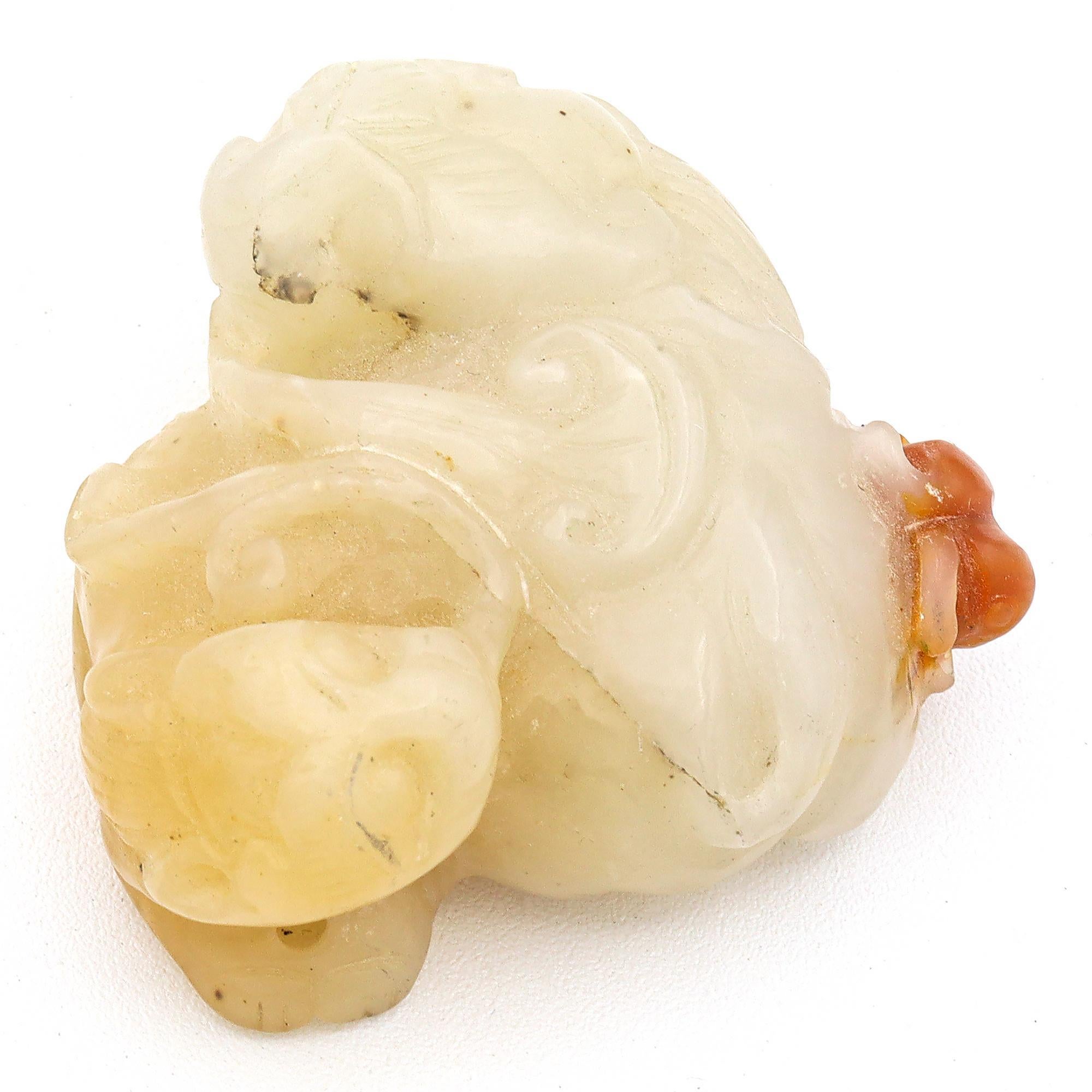 Women's or Men's Vintage Mutton Fat Jade Chinese Carved Bixie Dragon Foo Dog Figurine For Sale