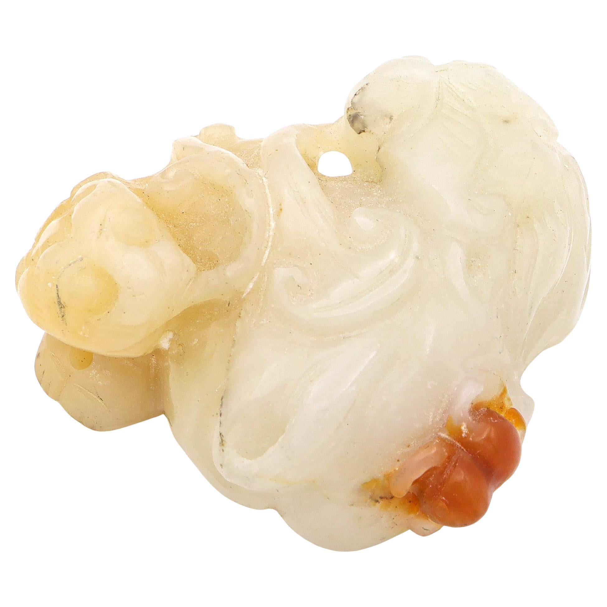 Vintage Mutton Fat Jade Chinese Carved Bixie Dragon Foo Dog Figurine For Sale