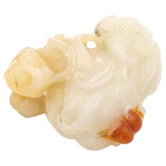 Vintage Mutton Fat Jade Chinese Carved Bixie Dragon Foo Dog Figurine