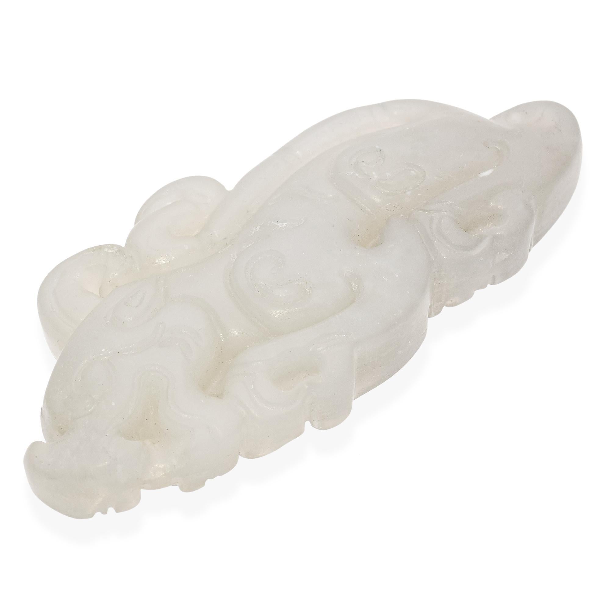 Rough Cut Vintage Mutton Fat White Jade Dragon Carving For Sale