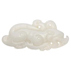 Mutton Fat White Jade-D Drachenschnitzerei, Vintage