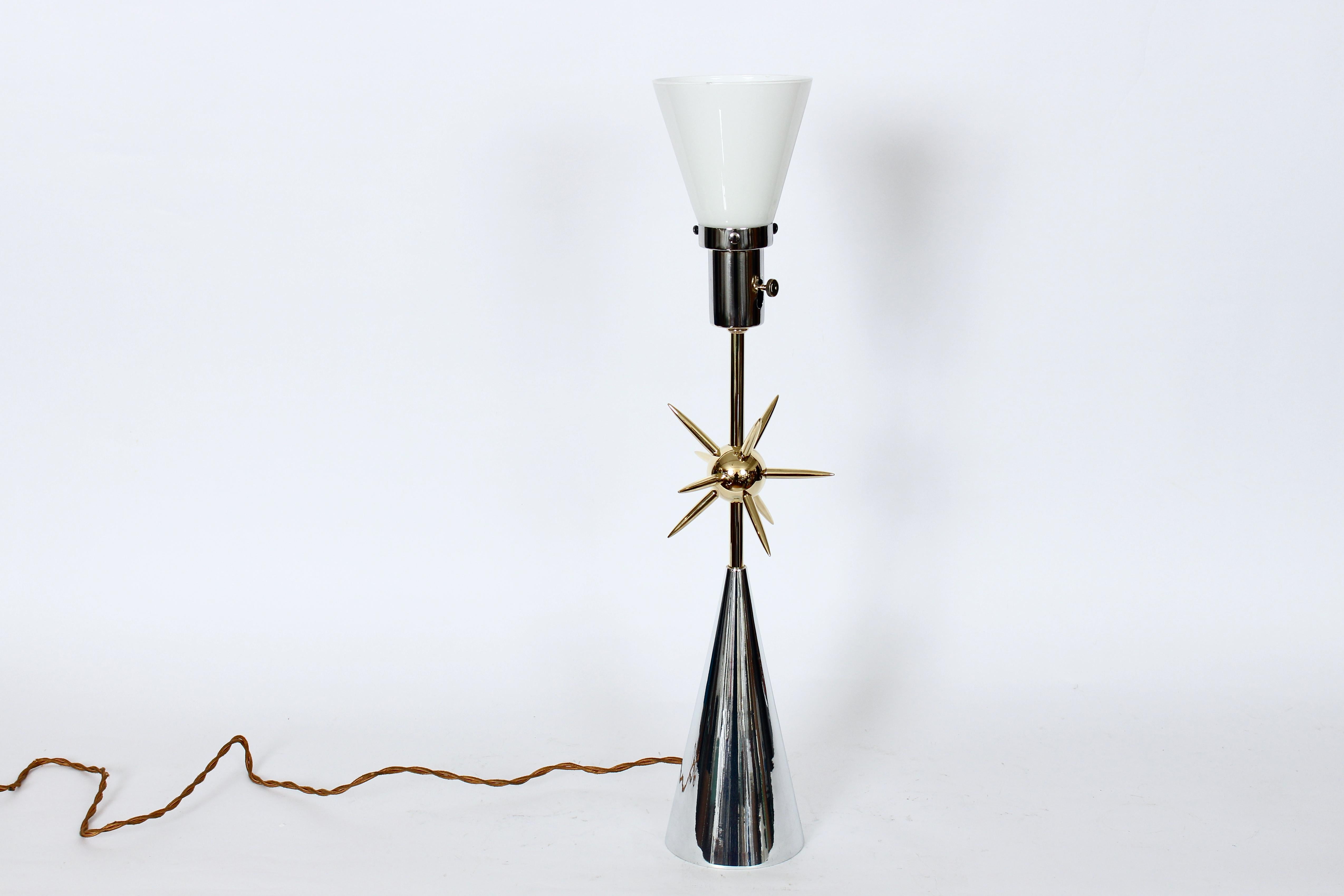 Plaqué Lampe Mutual Sunset Co. Lampe de bureau Spoutnik atomique en métal poli, années 1950 en vente