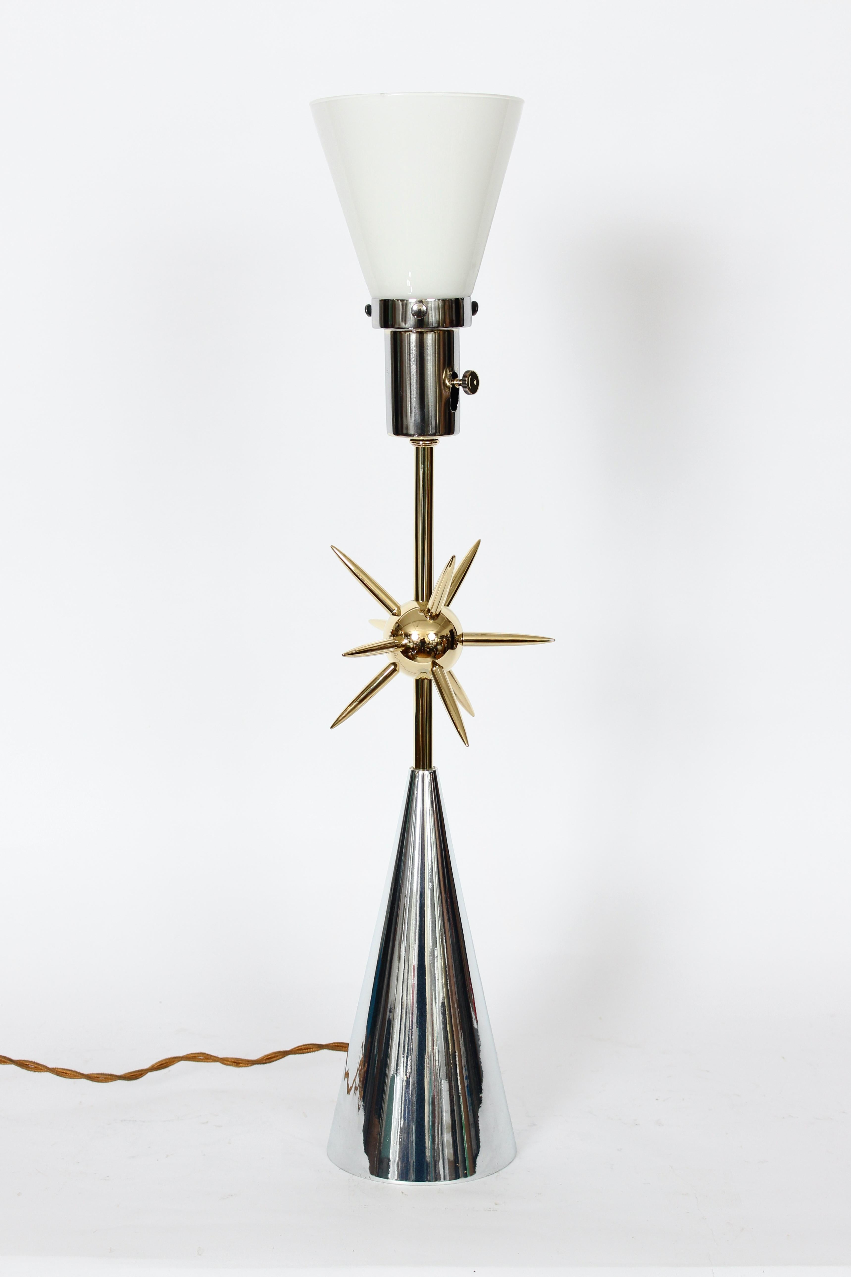 Vintage Mutual Sunset Lamp Co. Atomic Sputnik Polished Metals Table Lamp, 1950's In Good Condition For Sale In Bainbridge, NY