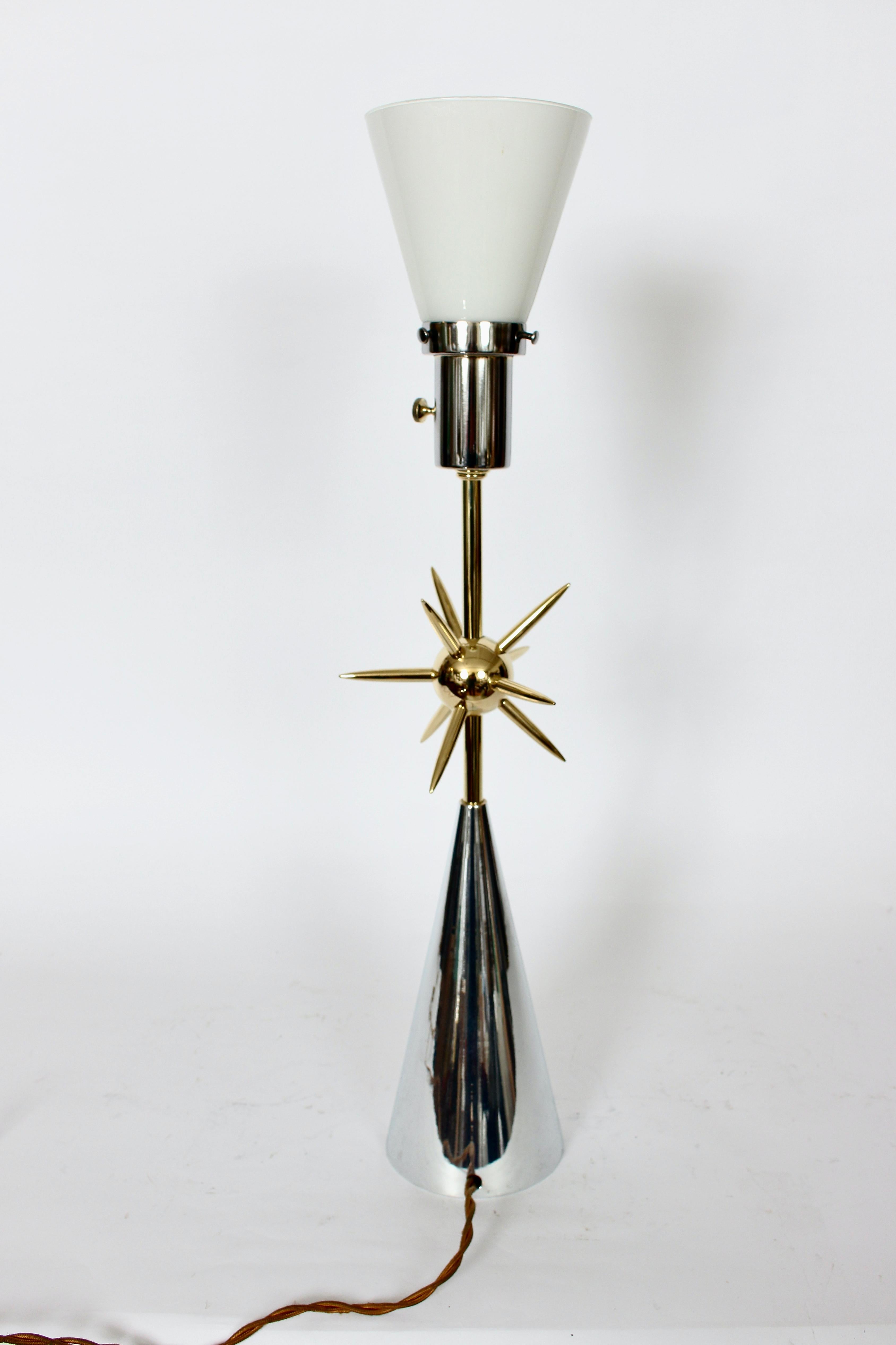 Milieu du XXe siècle Lampe Mutual Sunset Co. Lampe de bureau Spoutnik atomique en métal poli, années 1950 en vente