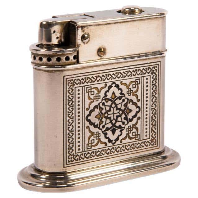 Square Table Lighter Vintage Myflam Chrome Leather Table Lighter Square base 1950s For Sale ...