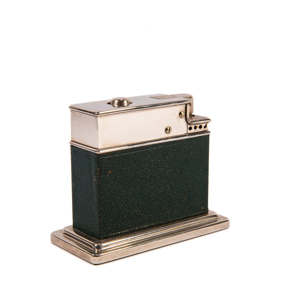 Vintage Myflam Chrom-Leder-Tischleuchter, quadratischer Sockel, 1950er Jahre (Art déco) im Angebot