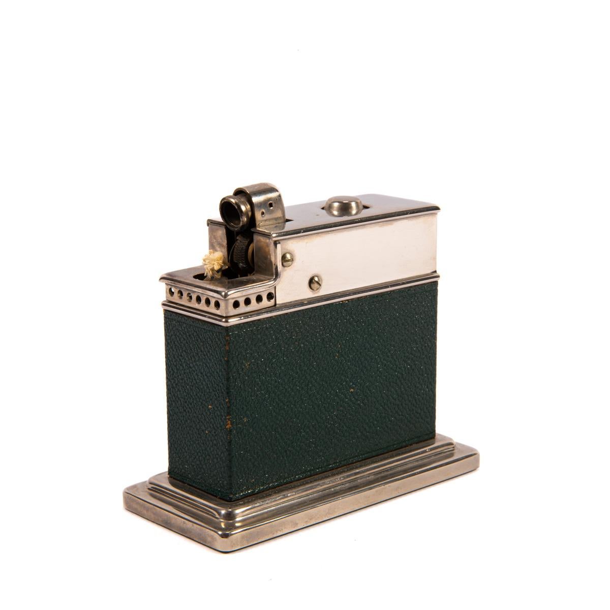 Vintage Myflam Chrom-Leder-Tischleuchter, quadratischer Sockel, 1950er Jahre für Damen oder Herren im Angebot