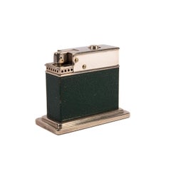 Vintage Myflam Chrome Leather Table Lighter Square base 1950s