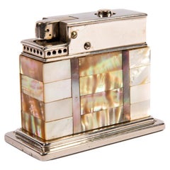 Vintage Myflam Mother of Pearl Table Lighter Square base 1950s