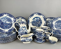 Vintage Myott The Brook Blue Staffordshire England Tableware Set, 1960s