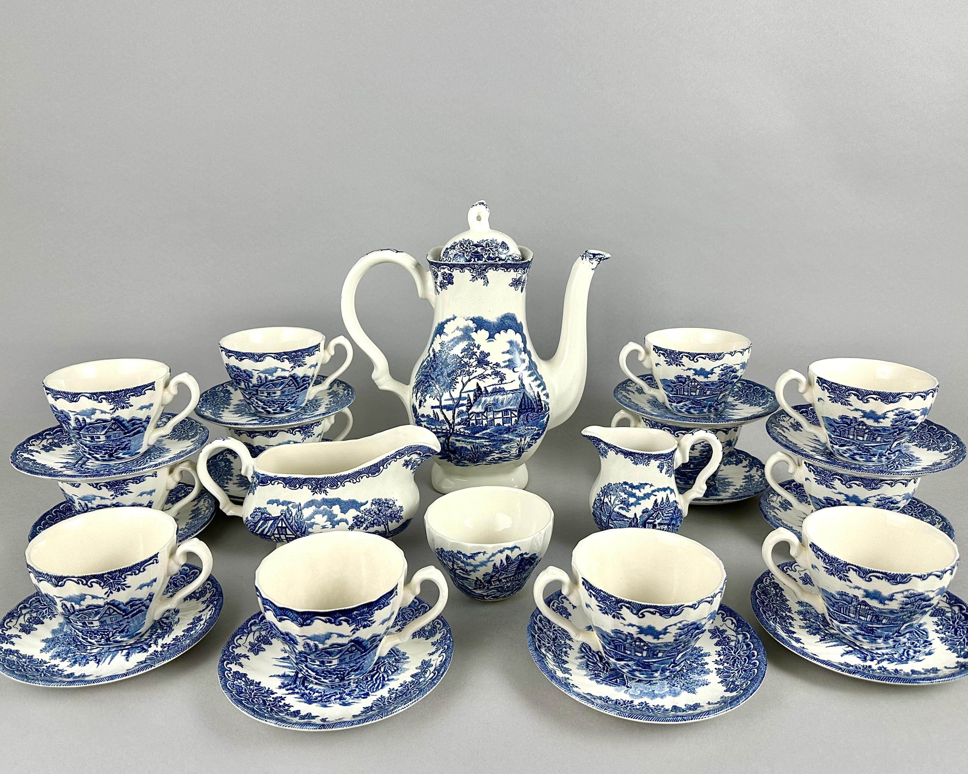 Vintage Myott The Brook Blue Staffordshire England Tableware Set, 1960s In Good Condition In Bastogne, BE