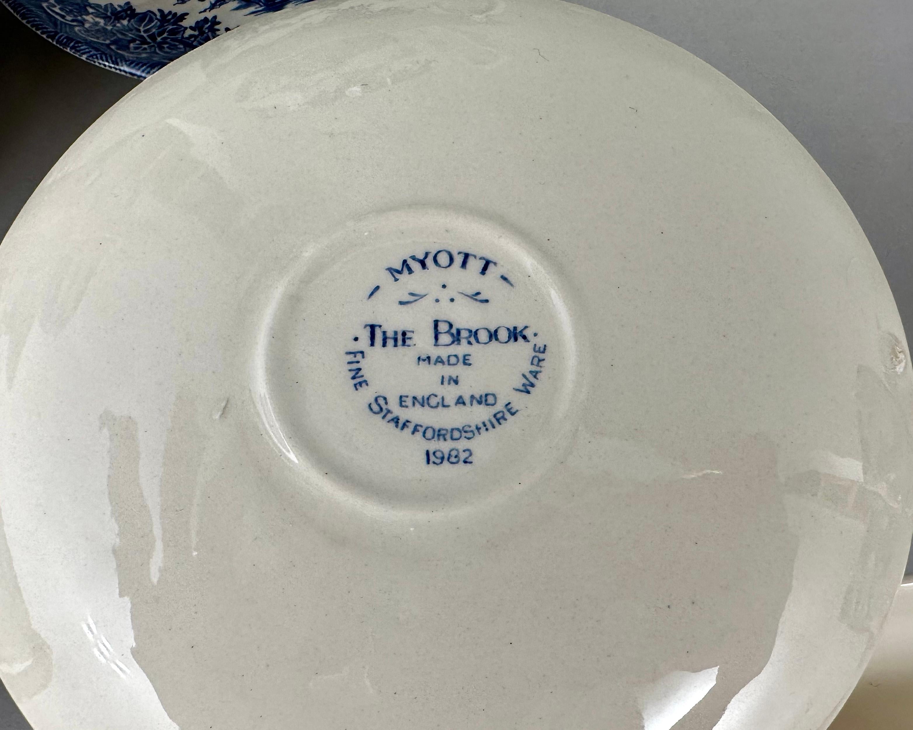 Porcelain Vintage Myott The Brook Blue Staffordshire England Tableware Set, 1960s