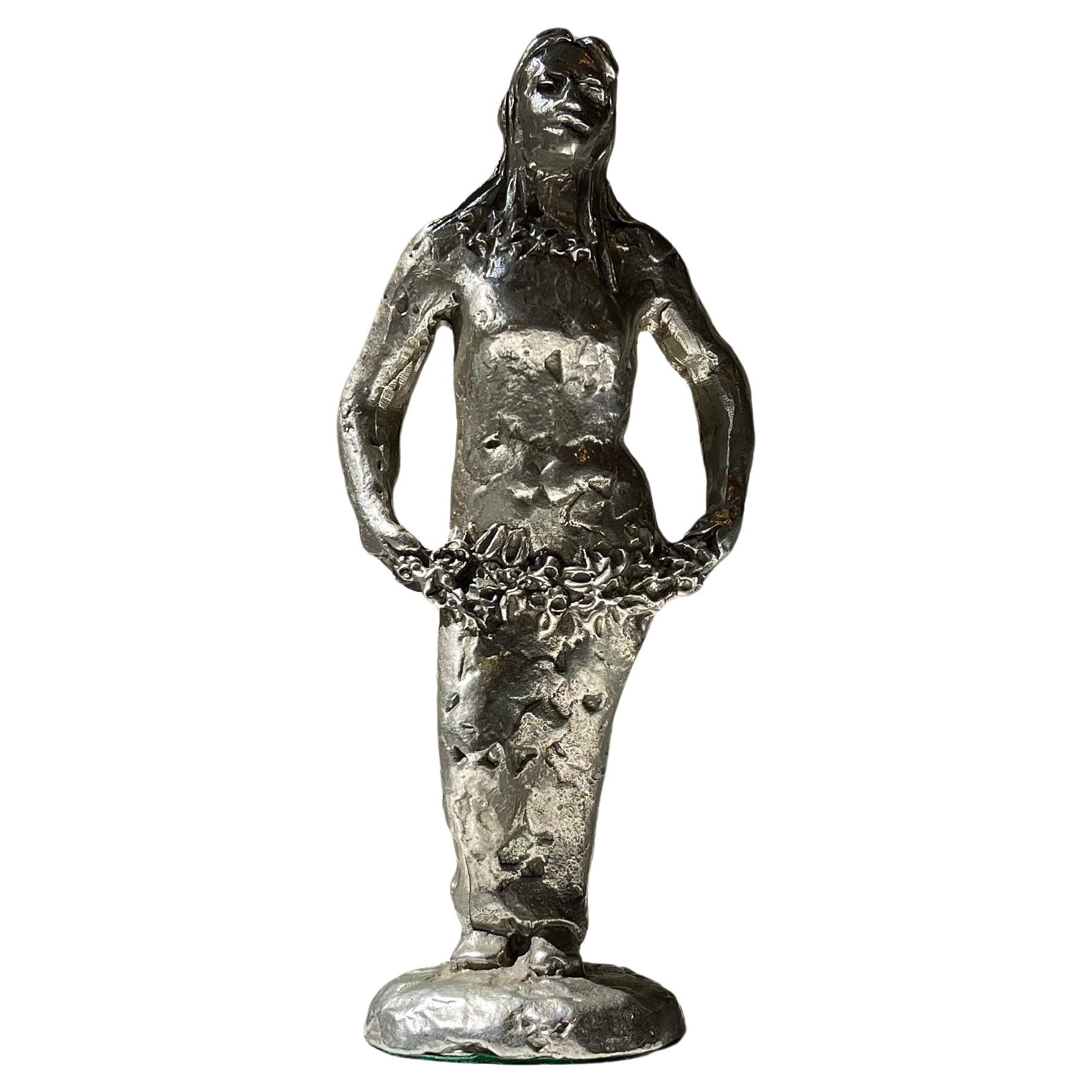 Vintage Myron Female Sculpture in Silver-Plated Pewter, 1980s