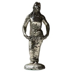 Escultura femenina vintage Myron de estaño plateado, años 80