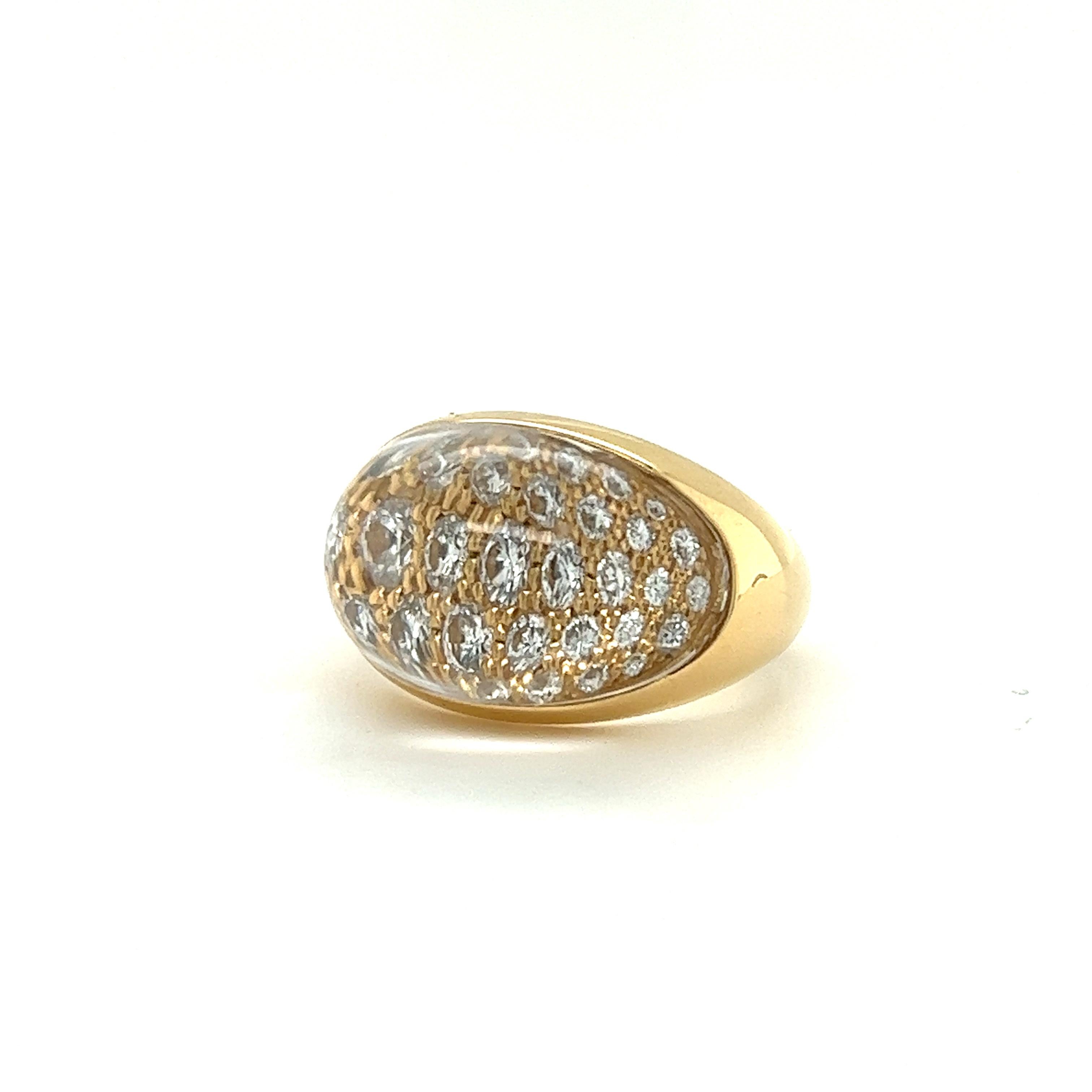 Retro Vintage Myst De Cartier Rock Crystal and Diamond Ring 18k Yellow Gold