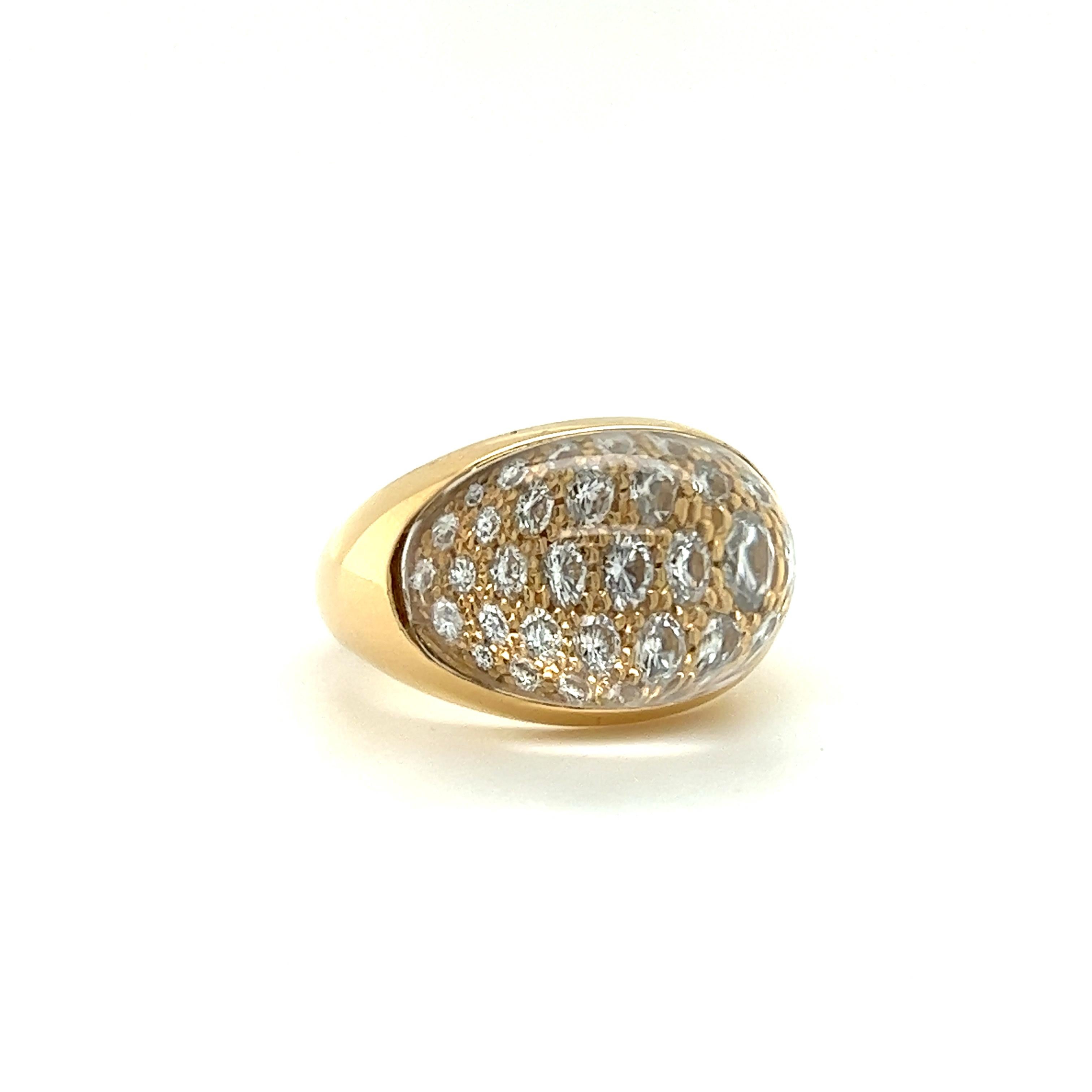 Round Cut Vintage Myst De Cartier Rock Crystal and Diamond Ring 18k Yellow Gold