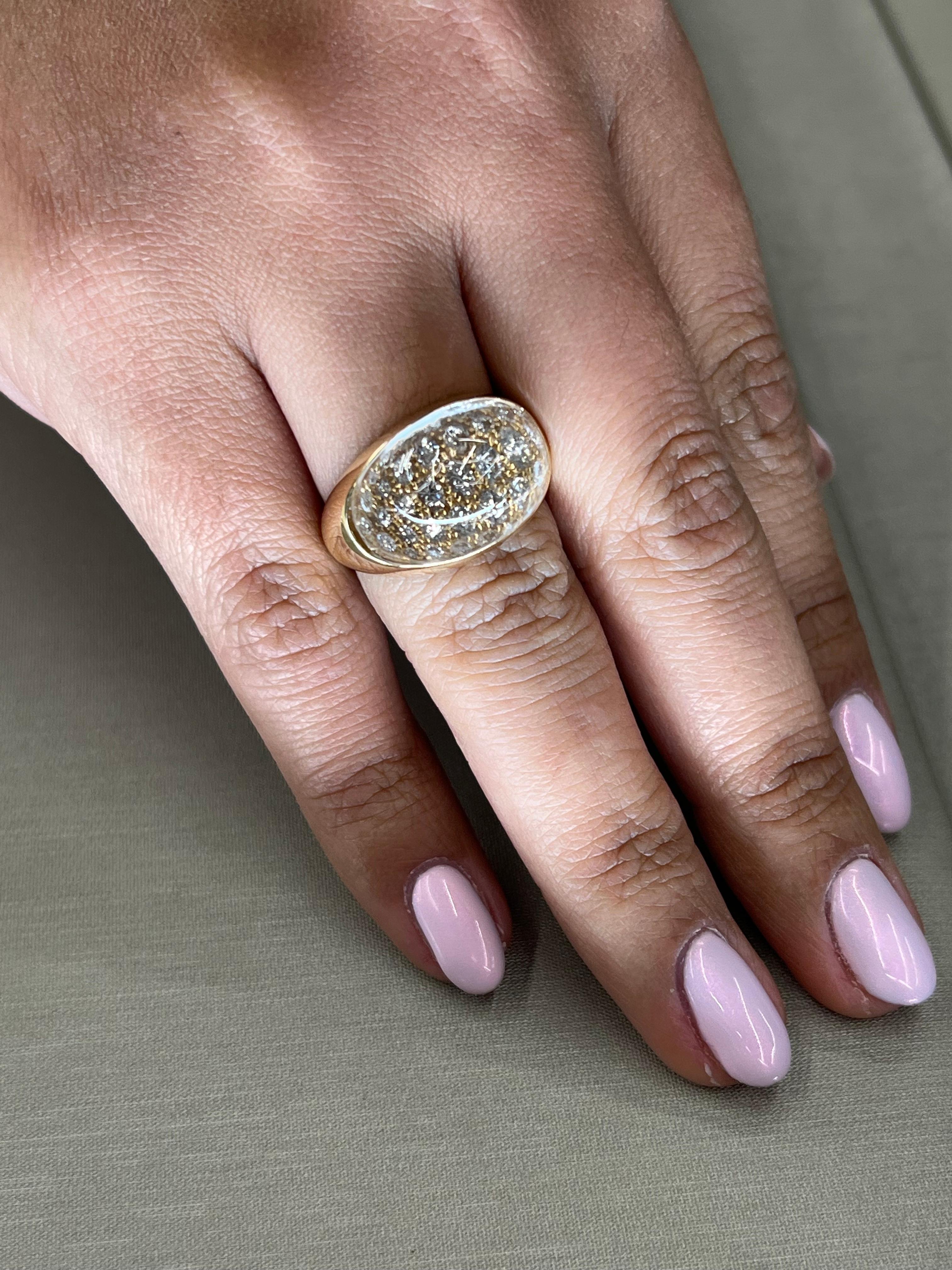 Women's or Men's Vintage Myst De Cartier Rock Crystal and Diamond Ring 18k Yellow Gold