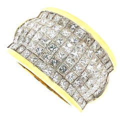 Vintage Mystery Set 18K Gold Invisible Set Princess Cut Diamond Dome Ring 4.96ct