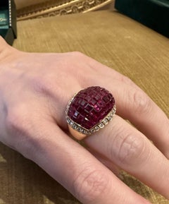 Vintage Mystery Set Ruby & Diamond Bombe Dome Ring in 18k Yellow Gold