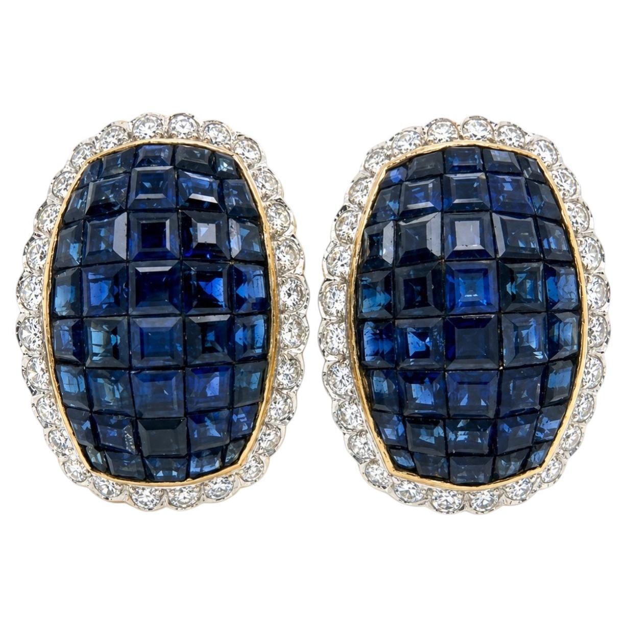 Vintage Mystery-Set Saphir und Diamant-Ohrringe in 18K Gelbgold