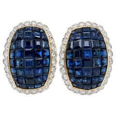 Pendientes vintage de zafiro y diamantes engastados en oro amarillo de 18 quilates