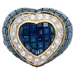 Vintage Mystery Set Sapphire Diamond 18 Karat Yellow Gold Statement Ring