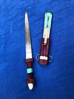 Handmade Vintage Moroccan Tuareg Dagger - Etched Silver, Stamped Leather