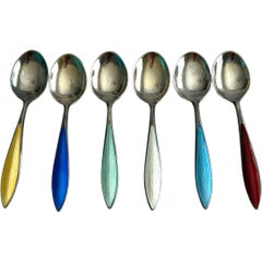 Vintage N M Thune Norway Sterling Silver and Enamel Demitasse Spoons (6)
