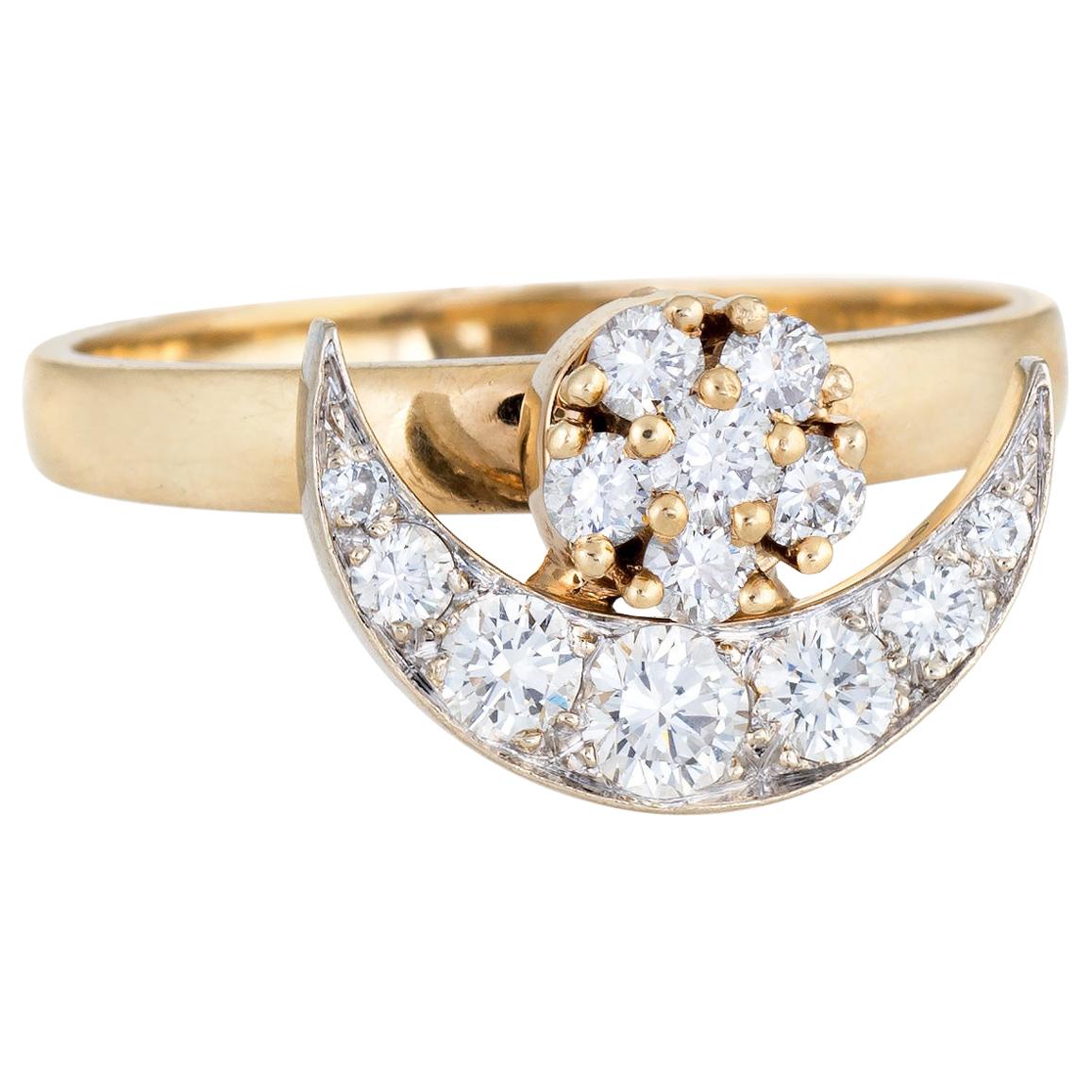 Vintage N Teufel Crescent Moon Star Diamond Spinner Ring 14 Karat Gold Motion