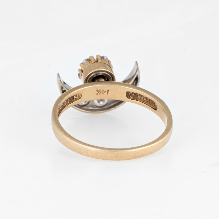 Vintage N Teufel Crescent Moon Star Diamond Spinner Ring 14 Karat Gold