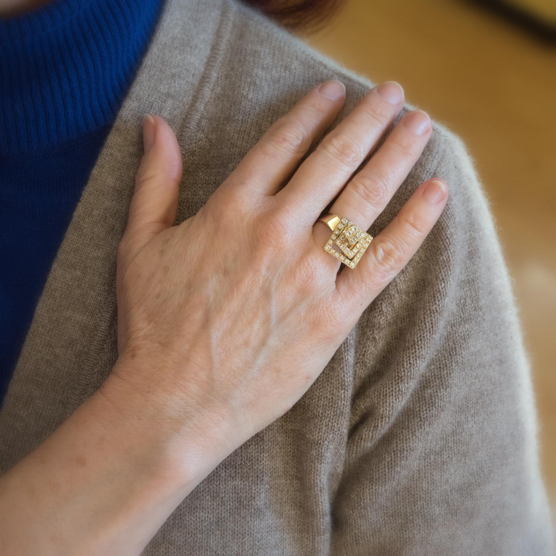 Vintage N Teufel Diamond Spinner Ring 18k Gold Motion Jewelry Swinger In Excellent Condition In Torrance, CA