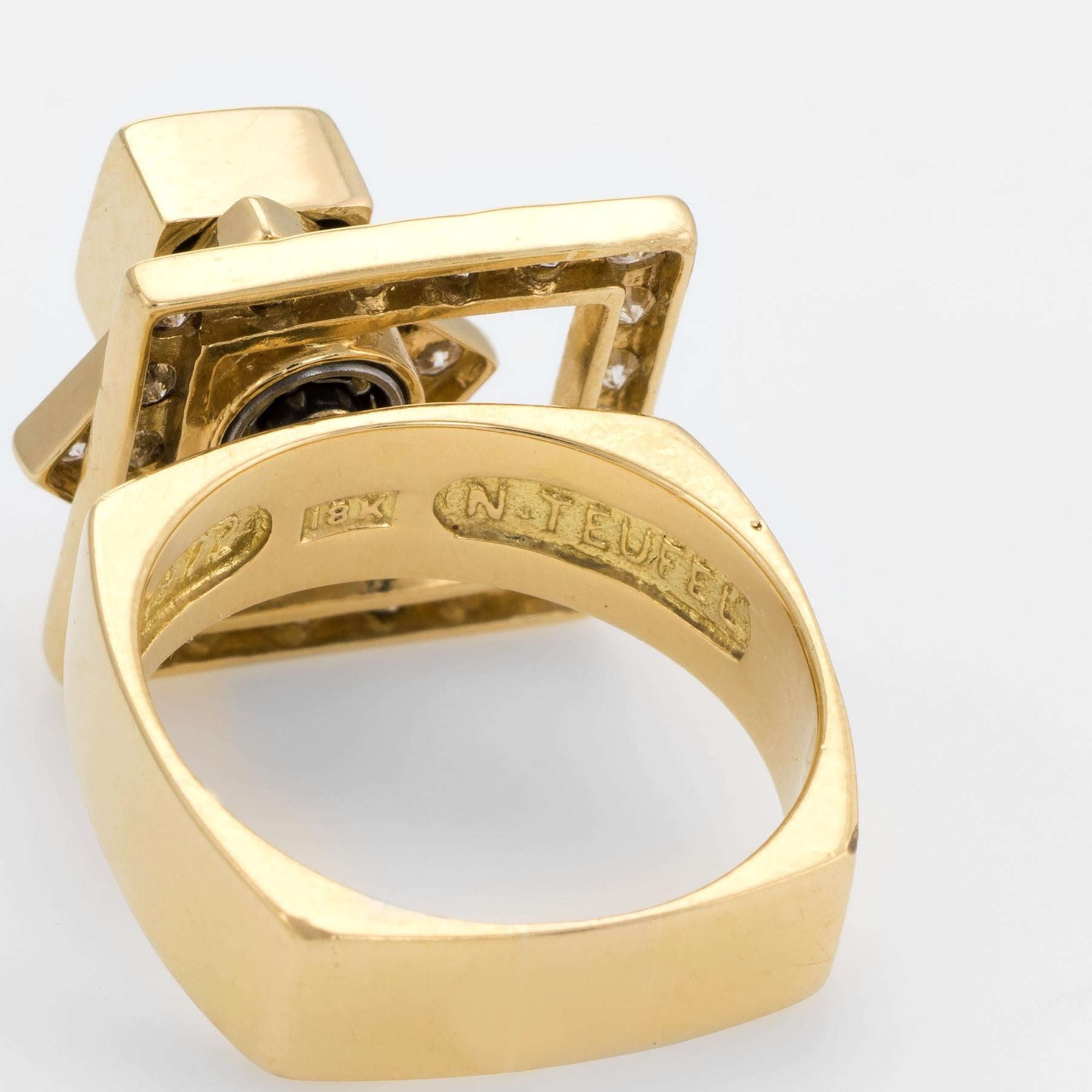 Women's Vintage N Teufel Diamond Spinner Ring 18k Gold Motion Jewelry Swinger