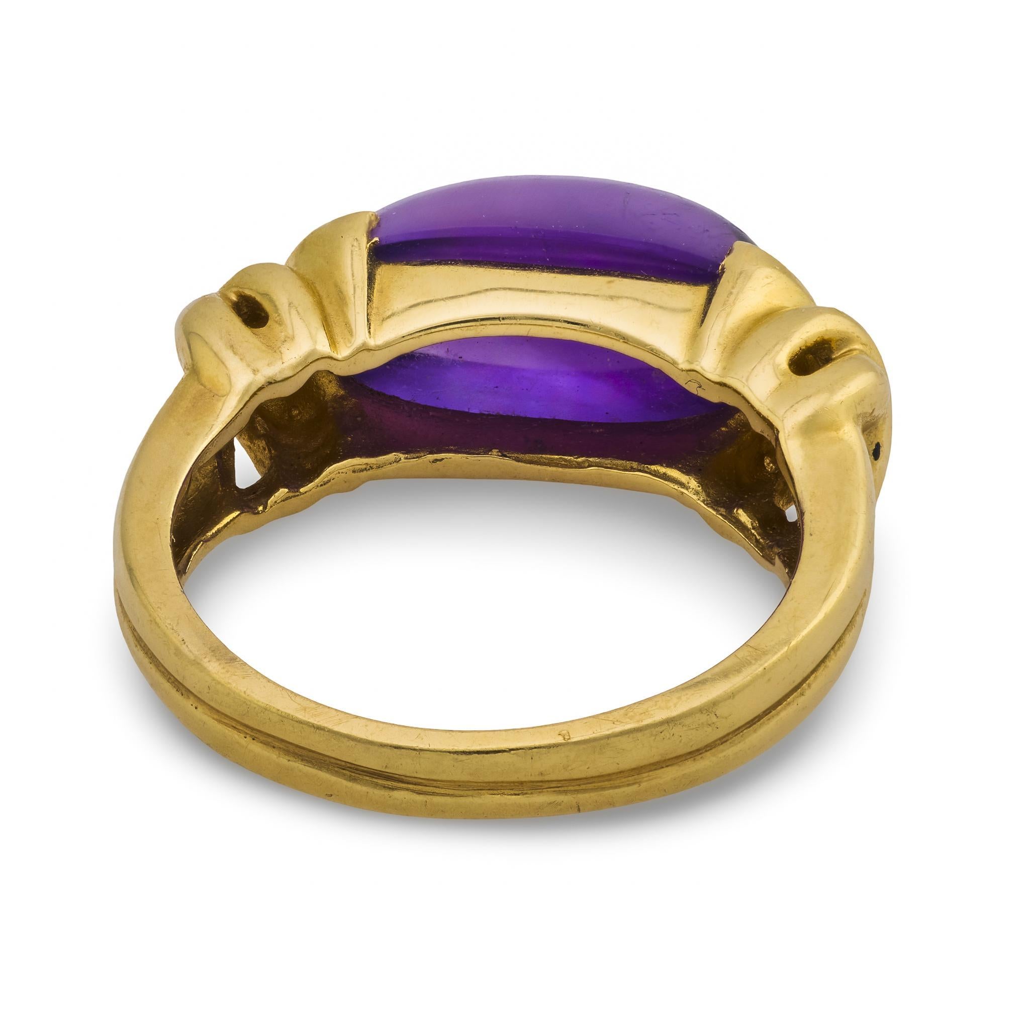 Taille cabochon Bague Vintage Nabco 4.40 carat améthyste 14k or jaune en vente