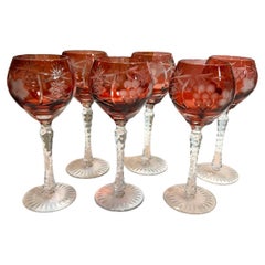 Antique Nachtmann Bavarian Cut Crystal Bohemian Style “Traube” Wine Glasses (6)